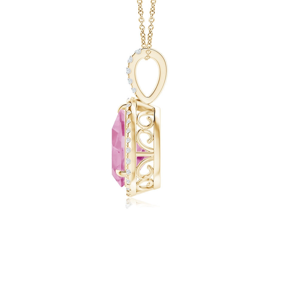 10x7mm A Pink Tourmaline Teardrop Pendant with Diamond Halo in Yellow Gold side 199