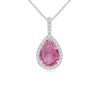 10x7mm AA Pink Tourmaline Teardrop Pendant with Diamond Halo in White Gold