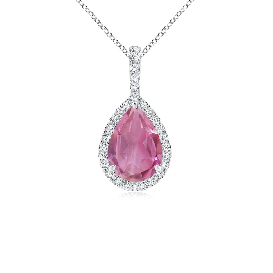 10x7mm AA Pink Tourmaline Teardrop Pendant with Diamond Halo in White Gold 