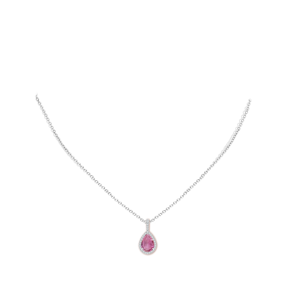 10x7mm AA Pink Tourmaline Teardrop Pendant with Diamond Halo in White Gold pen