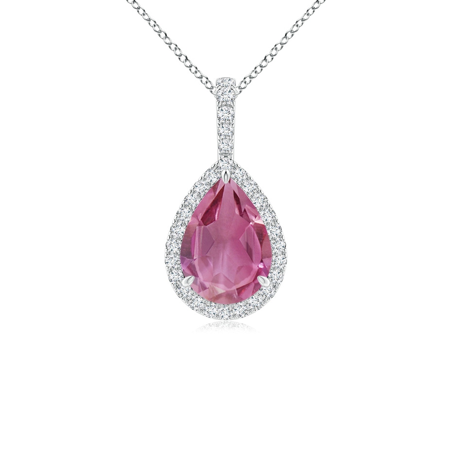 10x7mm AAA Pink Tourmaline Teardrop Pendant with Diamond Halo in White Gold 