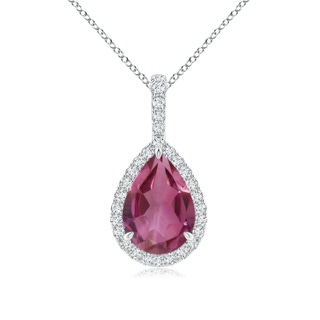 10x7mm AAAA Pink Tourmaline Teardrop Pendant with Diamond Halo in P950 Platinum