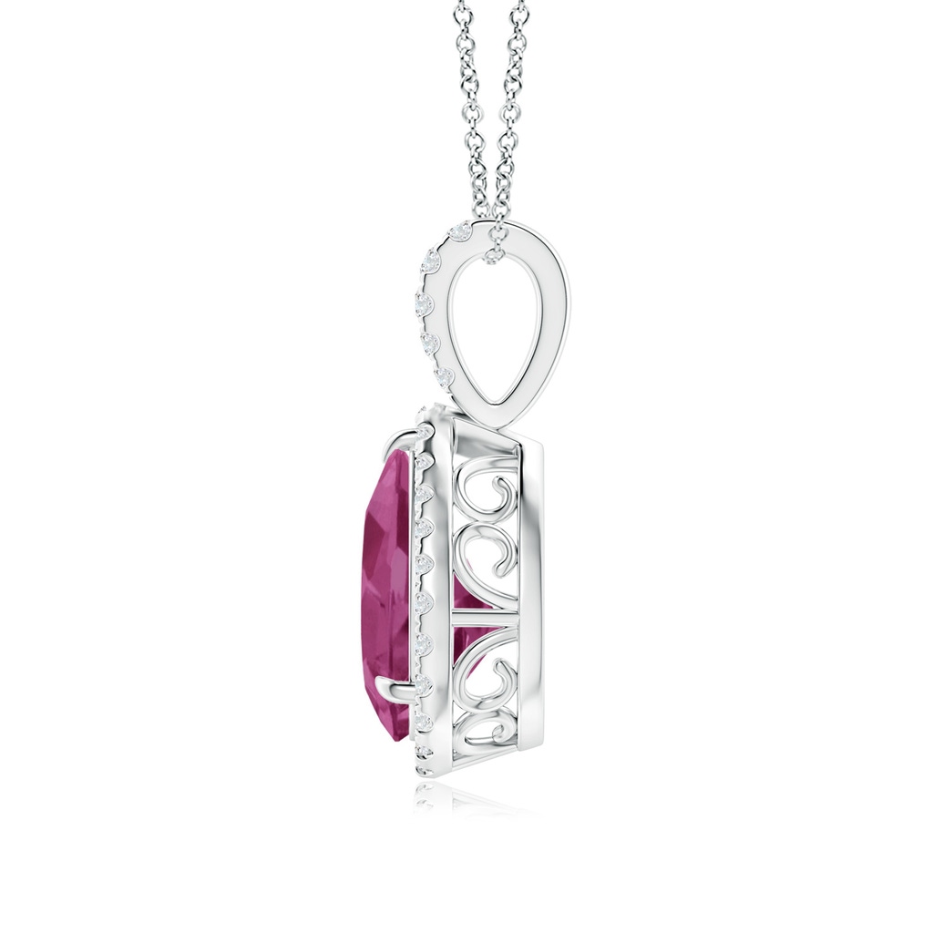 10x7mm AAAA Pink Tourmaline Teardrop Pendant with Diamond Halo in P950 Platinum - side_1