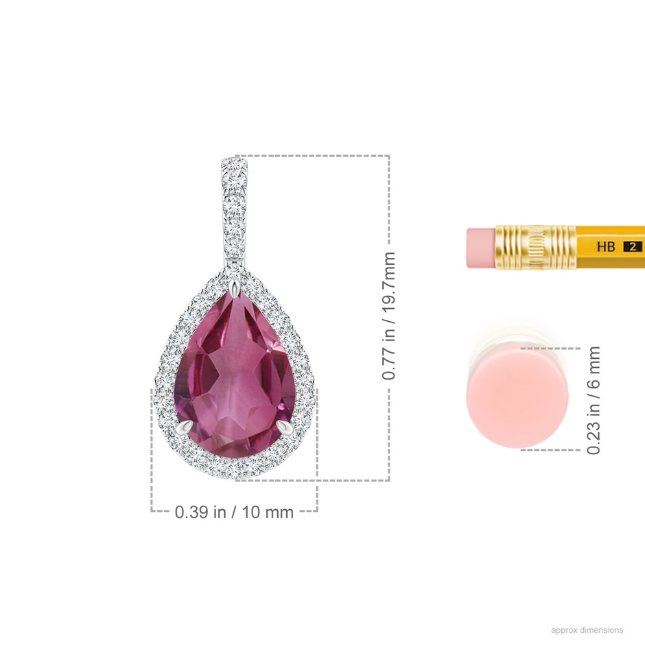 10x7mm AAAA Pink Tourmaline Teardrop Pendant with Diamond Halo in P950 Platinum ruler