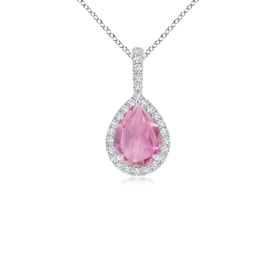 8x6mm A Pink Tourmaline Teardrop Pendant with Diamond Halo in 10K White Gold 