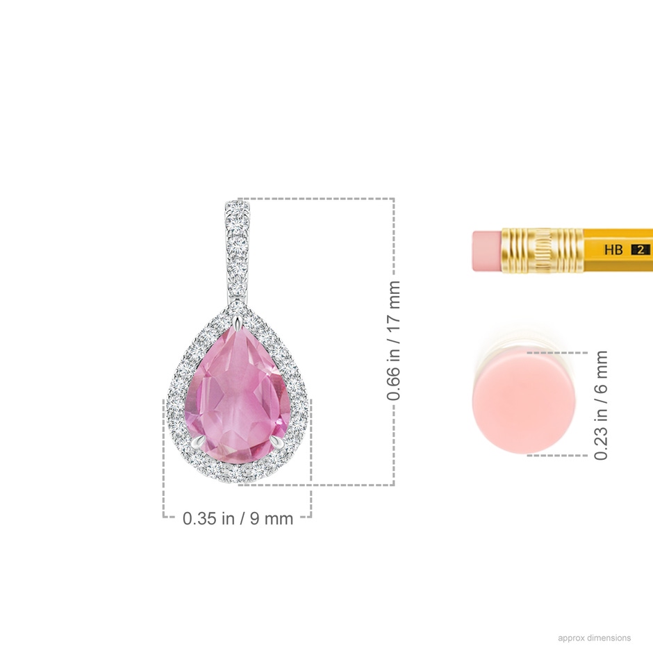 8x6mm A Pink Tourmaline Teardrop Pendant with Diamond Halo in 10K White Gold ruler