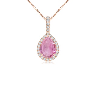 8x6mm A Pink Tourmaline Teardrop Pendant with Diamond Halo in 9K Rose Gold
