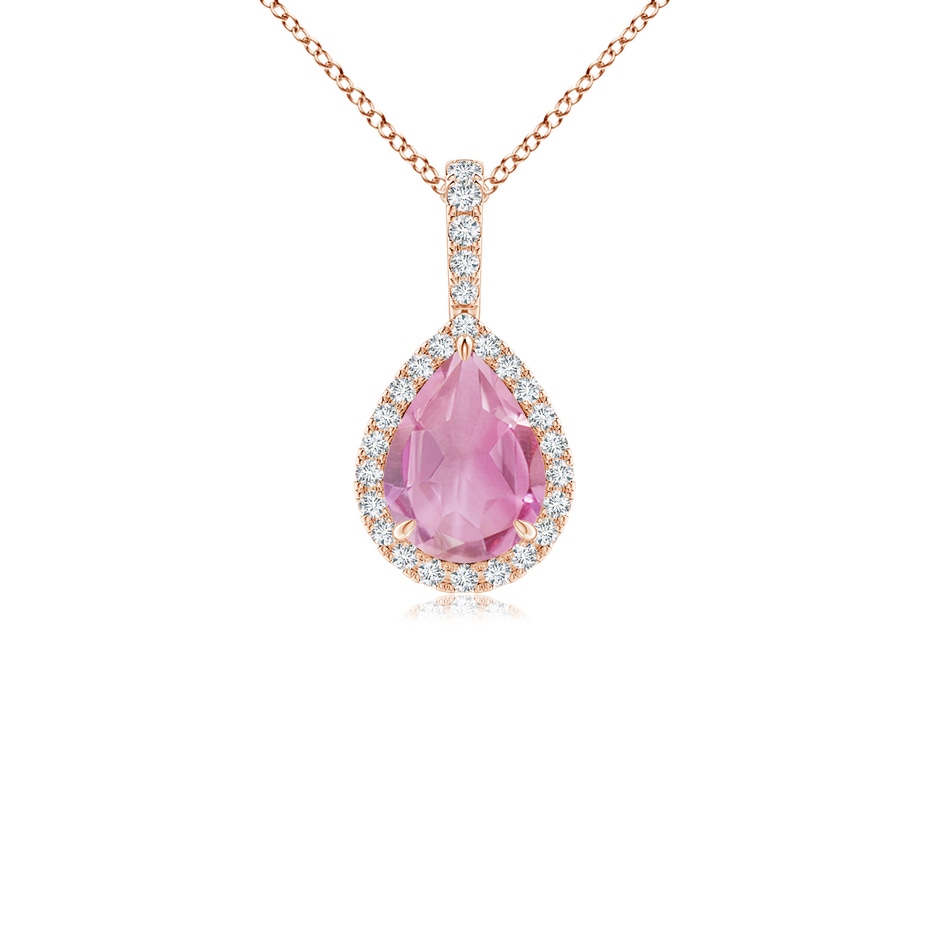 8x6mm A Pink Tourmaline Teardrop Pendant with Diamond Halo in 9K Rose Gold 