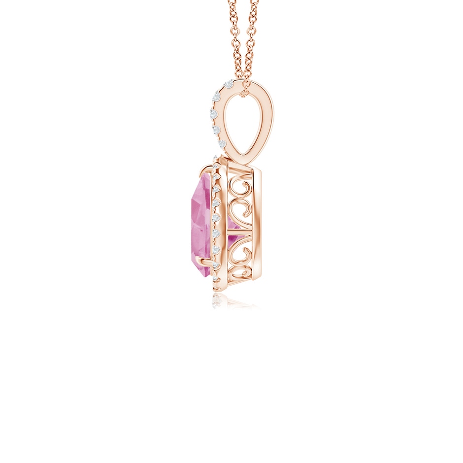 8x6mm A Pink Tourmaline Teardrop Pendant with Diamond Halo in 9K Rose Gold side 199