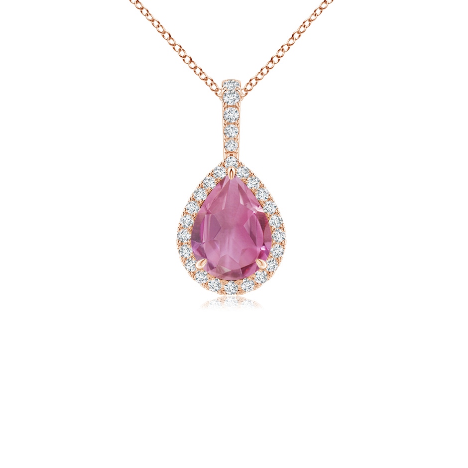 8x6mm AA Pink Tourmaline Teardrop Pendant with Diamond Halo in 18K Rose Gold 