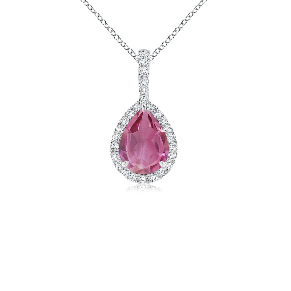 8x6mm AAA Pink Tourmaline Teardrop Pendant with Diamond Halo in 18K White Gold 
