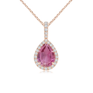 8x6mm AAA Pink Tourmaline Teardrop Pendant with Diamond Halo in 9K Rose Gold