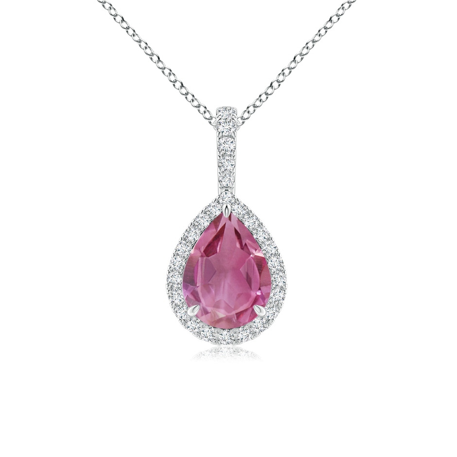 8x6mm AAA Pink Tourmaline Teardrop Pendant with Diamond Halo in White Gold 