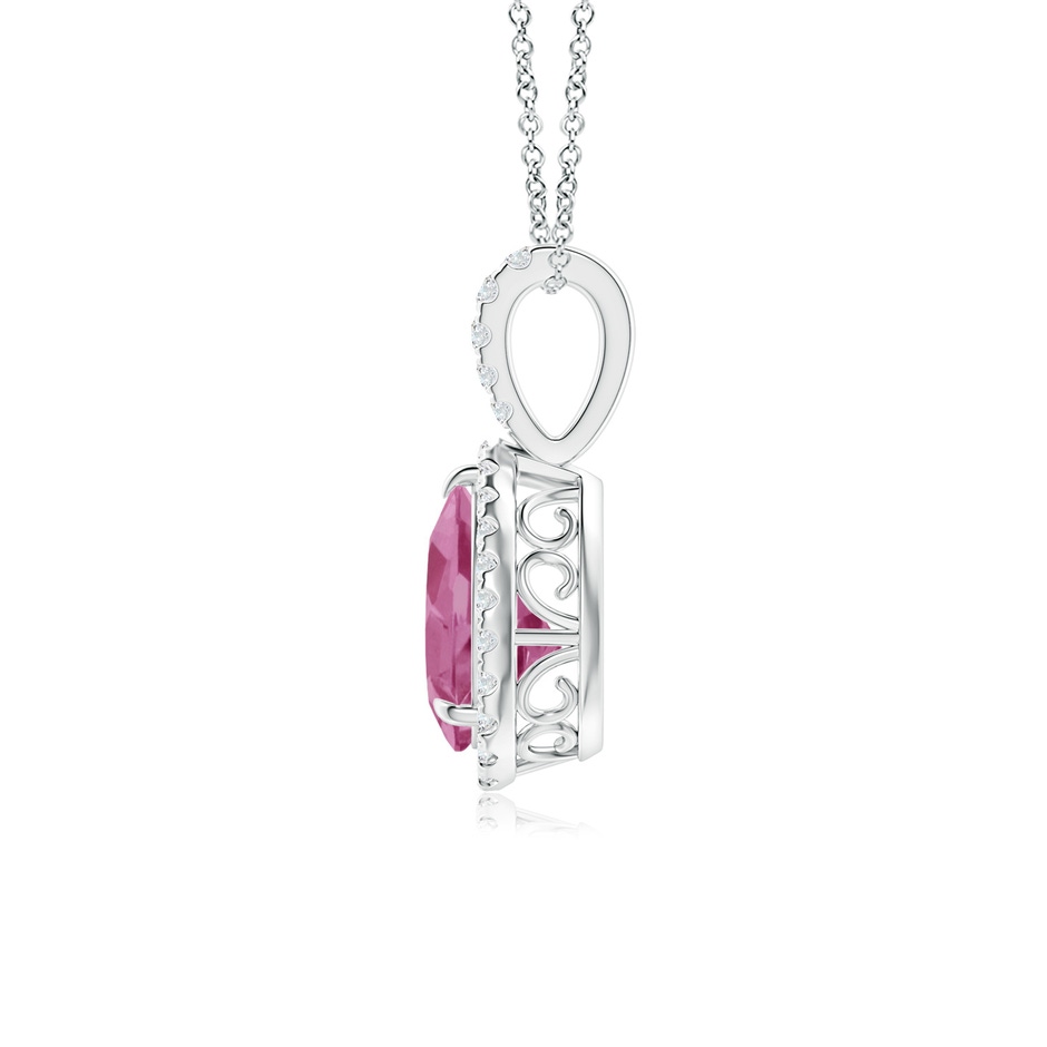 8x6mm AAA Pink Tourmaline Teardrop Pendant with Diamond Halo in White Gold side-1