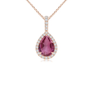 8x6mm AAAA Pink Tourmaline Teardrop Pendant with Diamond Halo in 18K Rose Gold