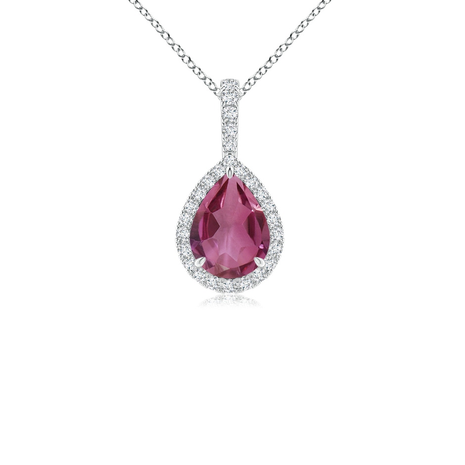 8x6mm AAAA Pink Tourmaline Teardrop Pendant with Diamond Halo in P950 Platinum 
