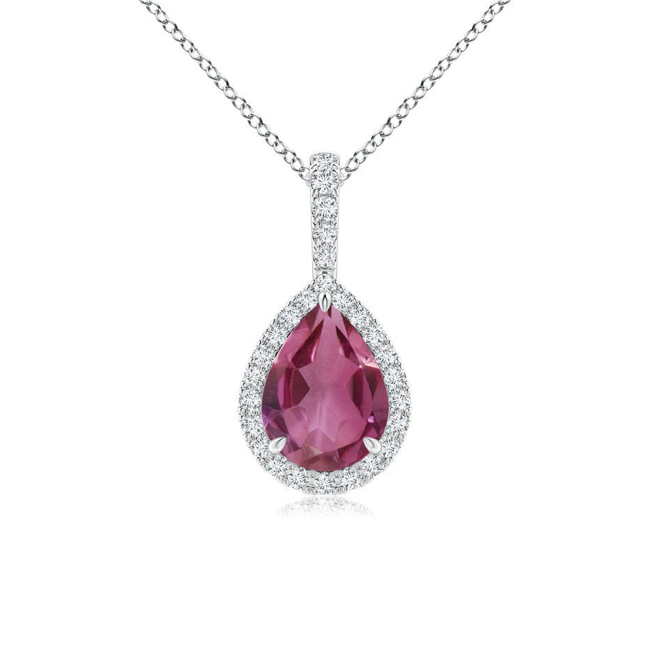 8x6mm AAAA Pink Tourmaline Teardrop Pendant with Diamond Halo in White Gold 