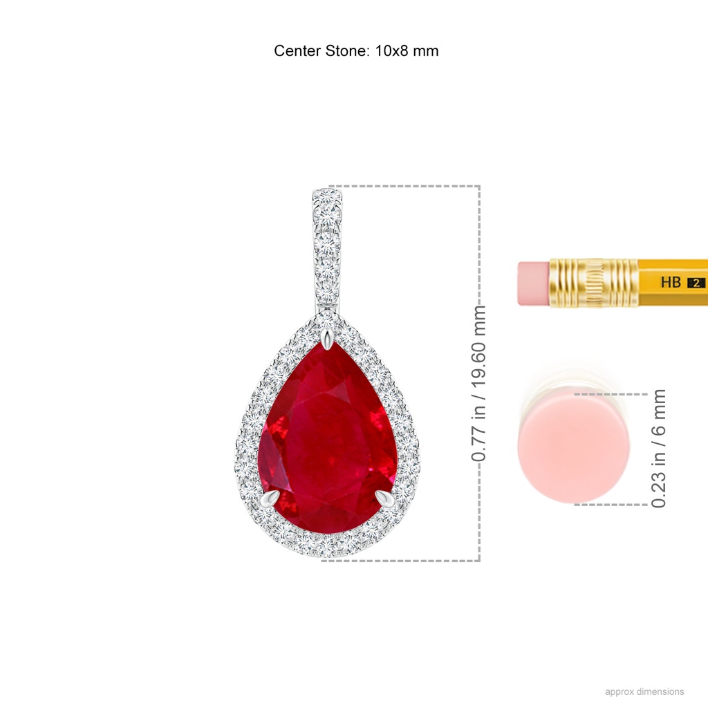 10x8mm AAA Ruby Teardrop Pendant with Diamond Halo in White Gold ruler