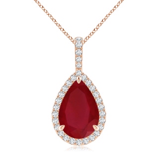 12x10mm AA Ruby Teardrop Pendant with Diamond Halo in 10K Rose Gold