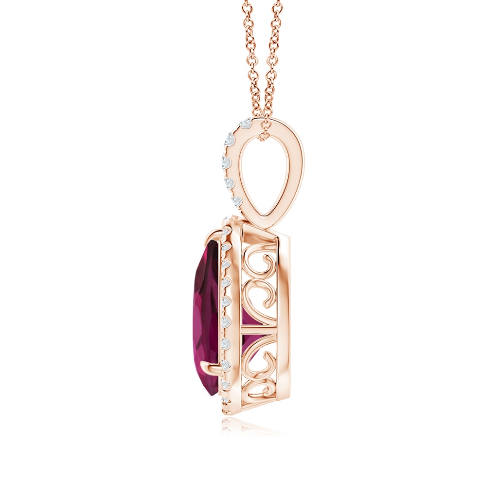 10x7mm AAAA Rhodolite Teardrop Pendant with Diamond Halo in Rose Gold - side_1