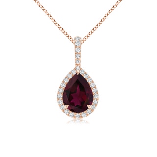 8x6mm A Rhodolite Teardrop Pendant with Diamond Halo in Rose Gold