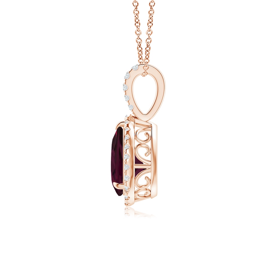 8x6mm A Rhodolite Teardrop Pendant with Diamond Halo in Rose Gold side-1