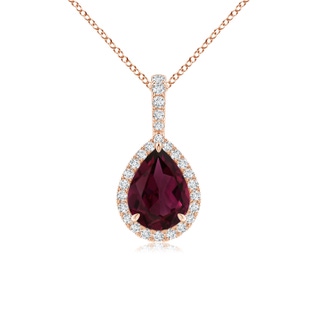 8x6mm AAA Rhodolite Teardrop Pendant with Diamond Halo in 9K Rose Gold