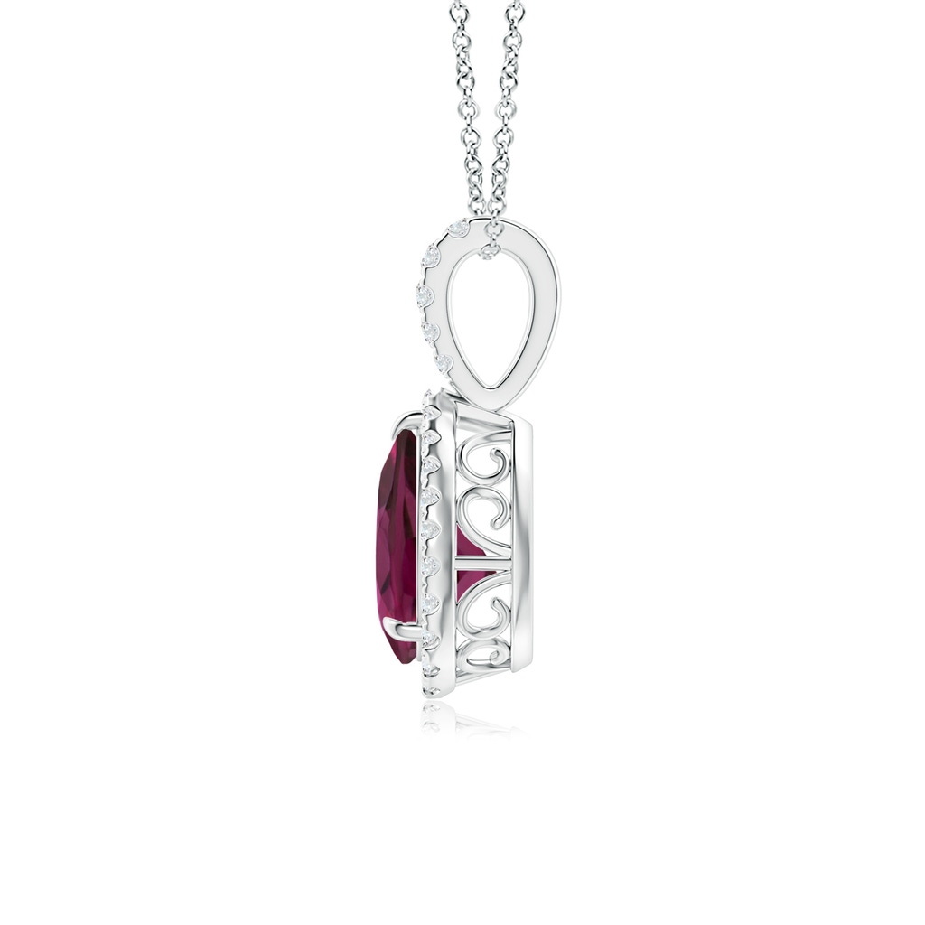 8x6mm AAA Rhodolite Teardrop Pendant with Diamond Halo in White Gold - side_1