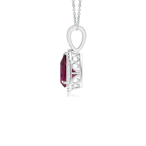 8x6mm AAA Rhodolite Teardrop Pendant with Diamond Halo in White Gold - side 3