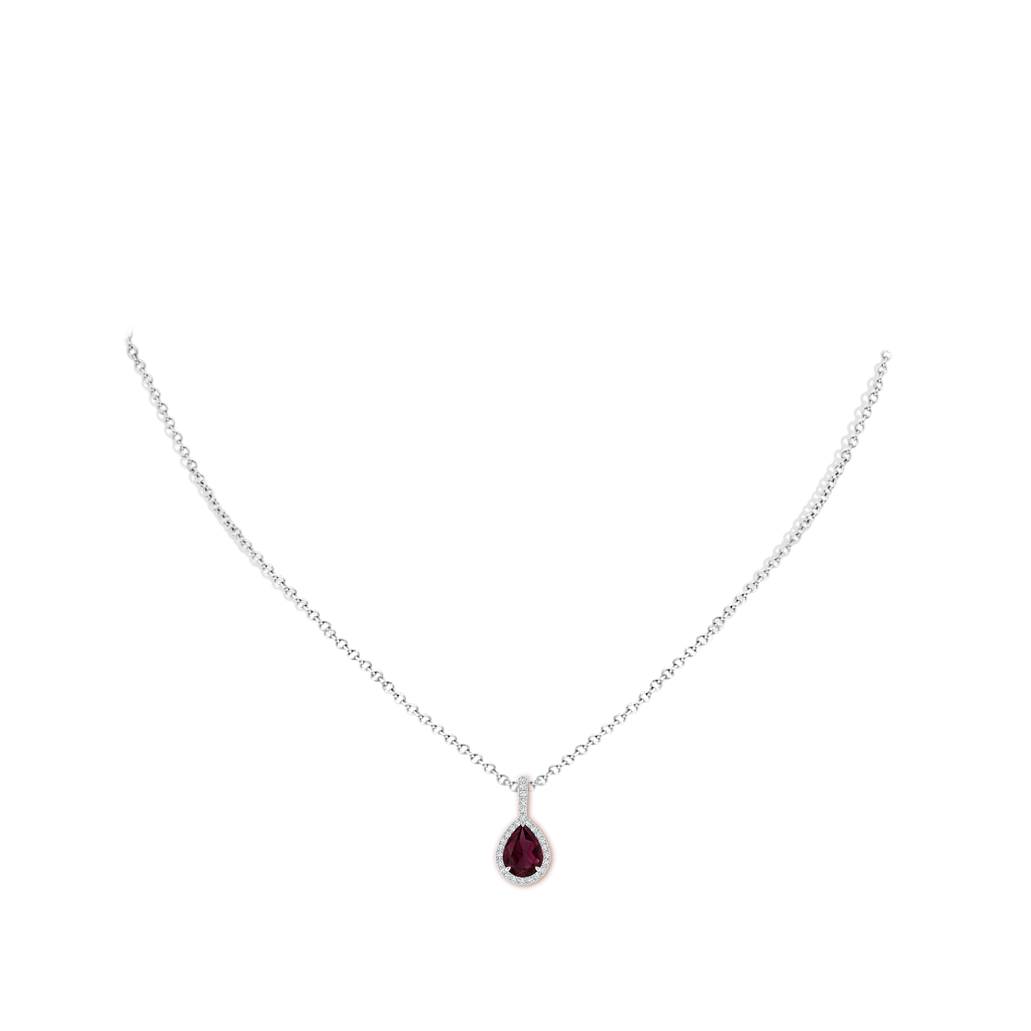 8x6mm AAA Rhodolite Teardrop Pendant with Diamond Halo in White Gold - body_neck