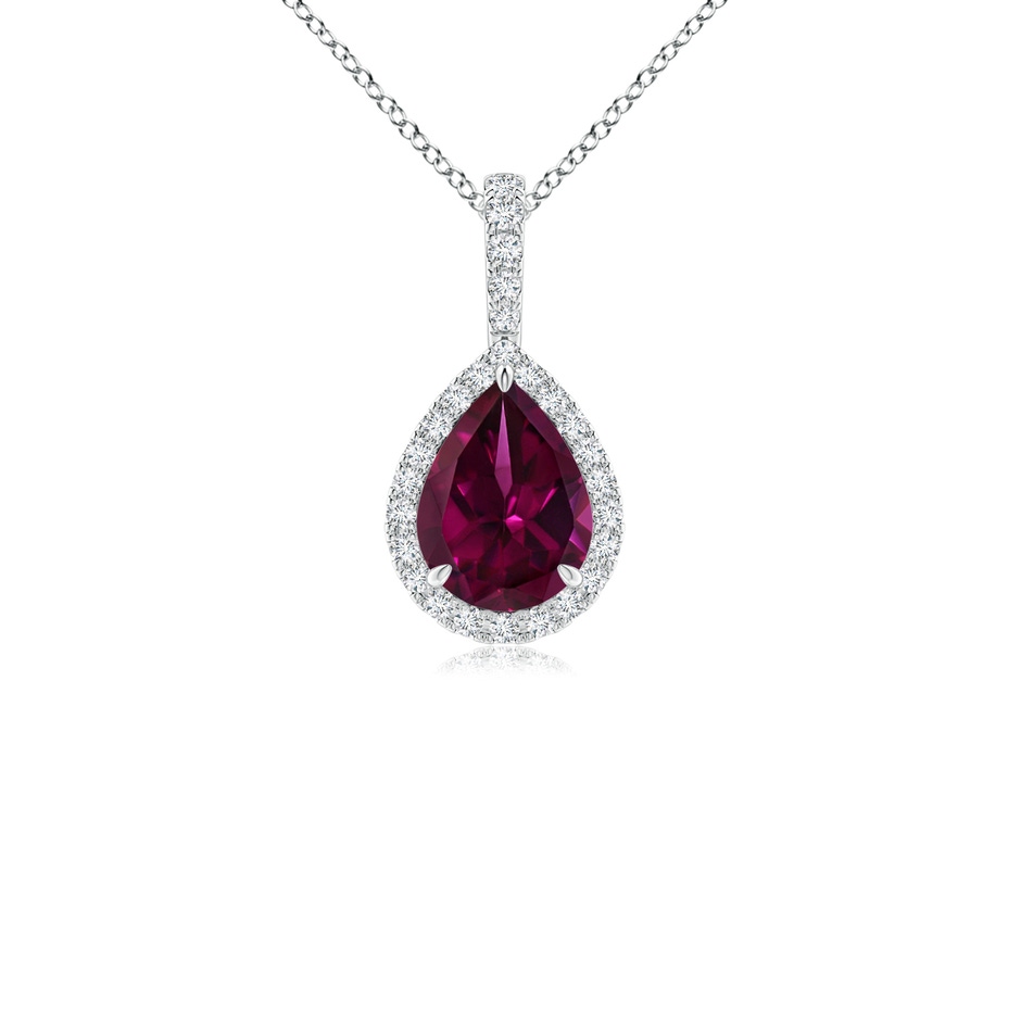 8x6mm AAAA Rhodolite Teardrop Pendant with Diamond Halo in P950 Platinum 
