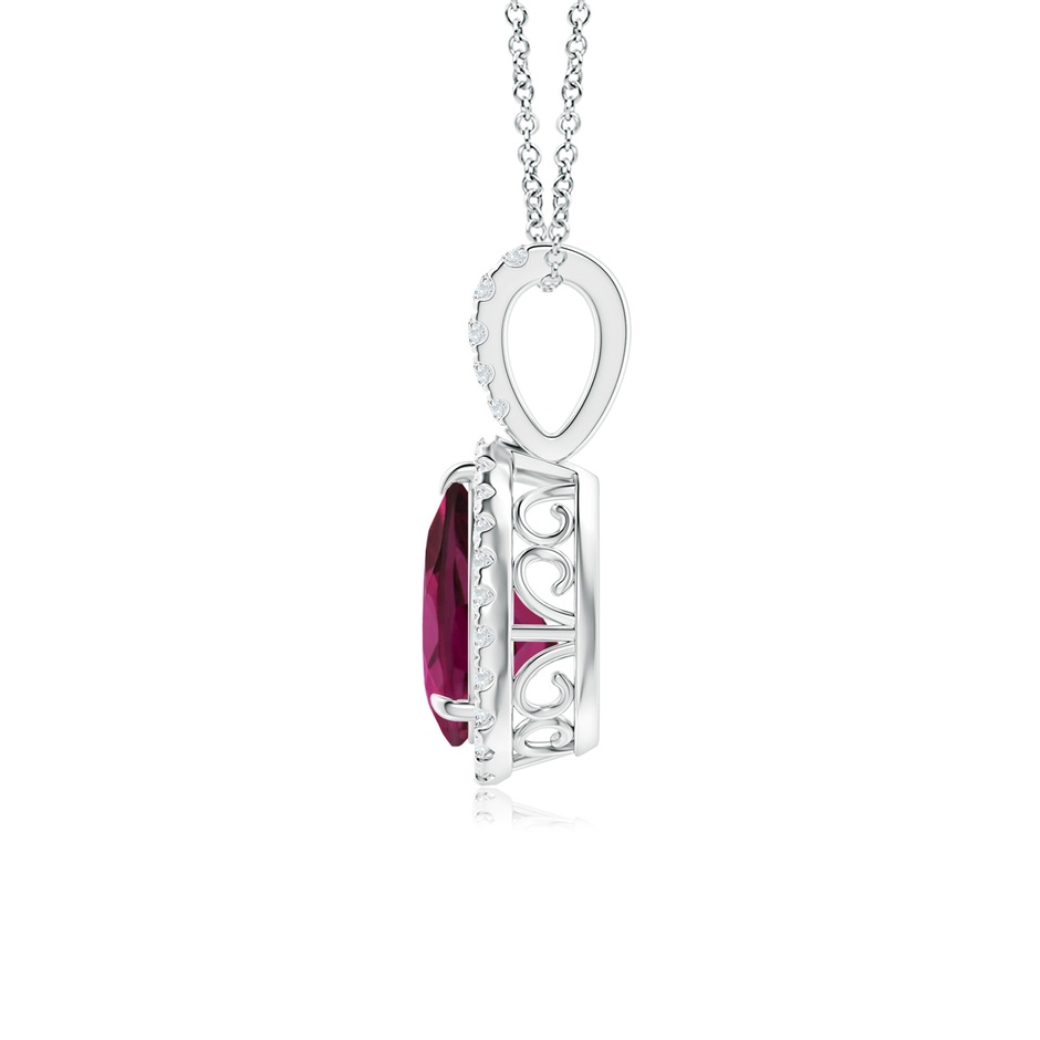 8x6mm AAAA Rhodolite Teardrop Pendant with Diamond Halo in P950 Platinum side-1