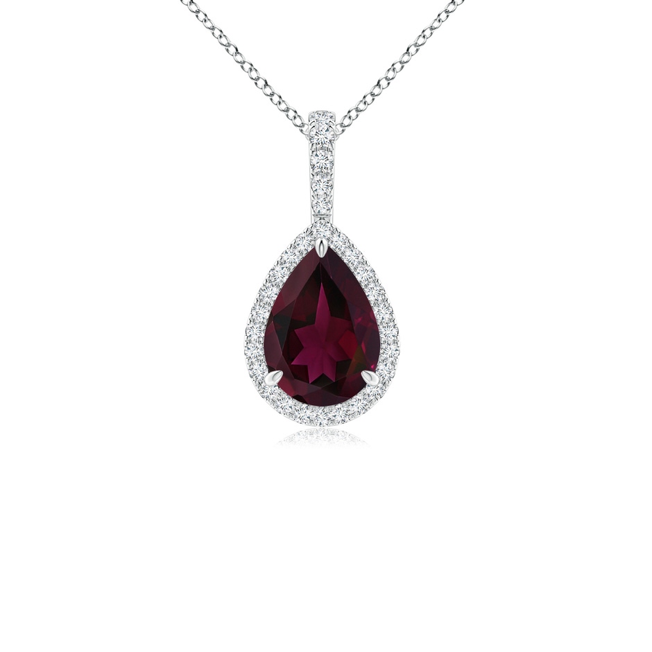 9x6mm A Rhodolite Teardrop Pendant with Diamond Halo in 18K White Gold 