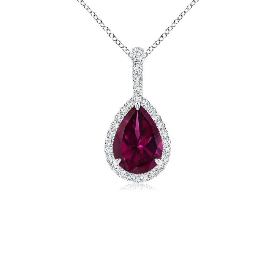 9x6mm AAAA Rhodolite Teardrop Pendant with Diamond Halo in P950 Platinum 