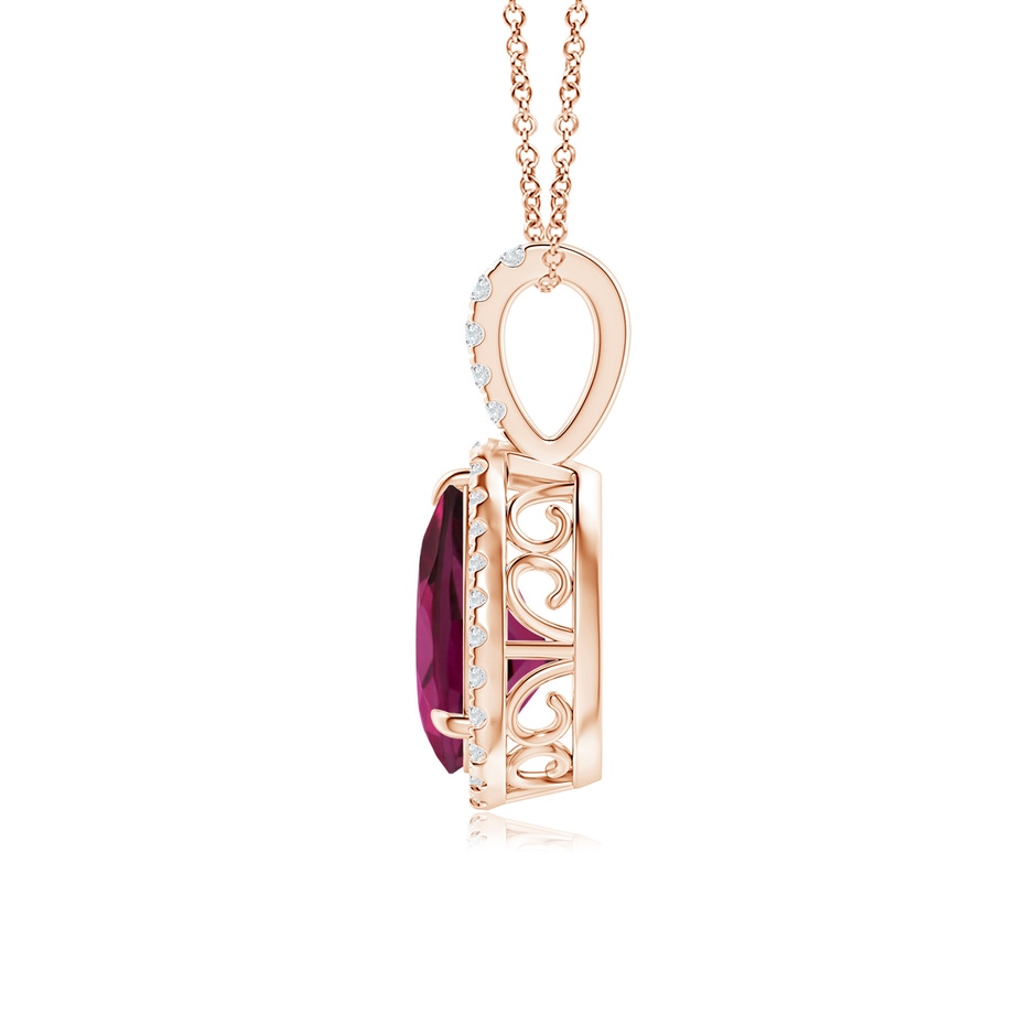 9x6mm AAAA Rhodolite Teardrop Pendant with Diamond Halo in Rose Gold side-1