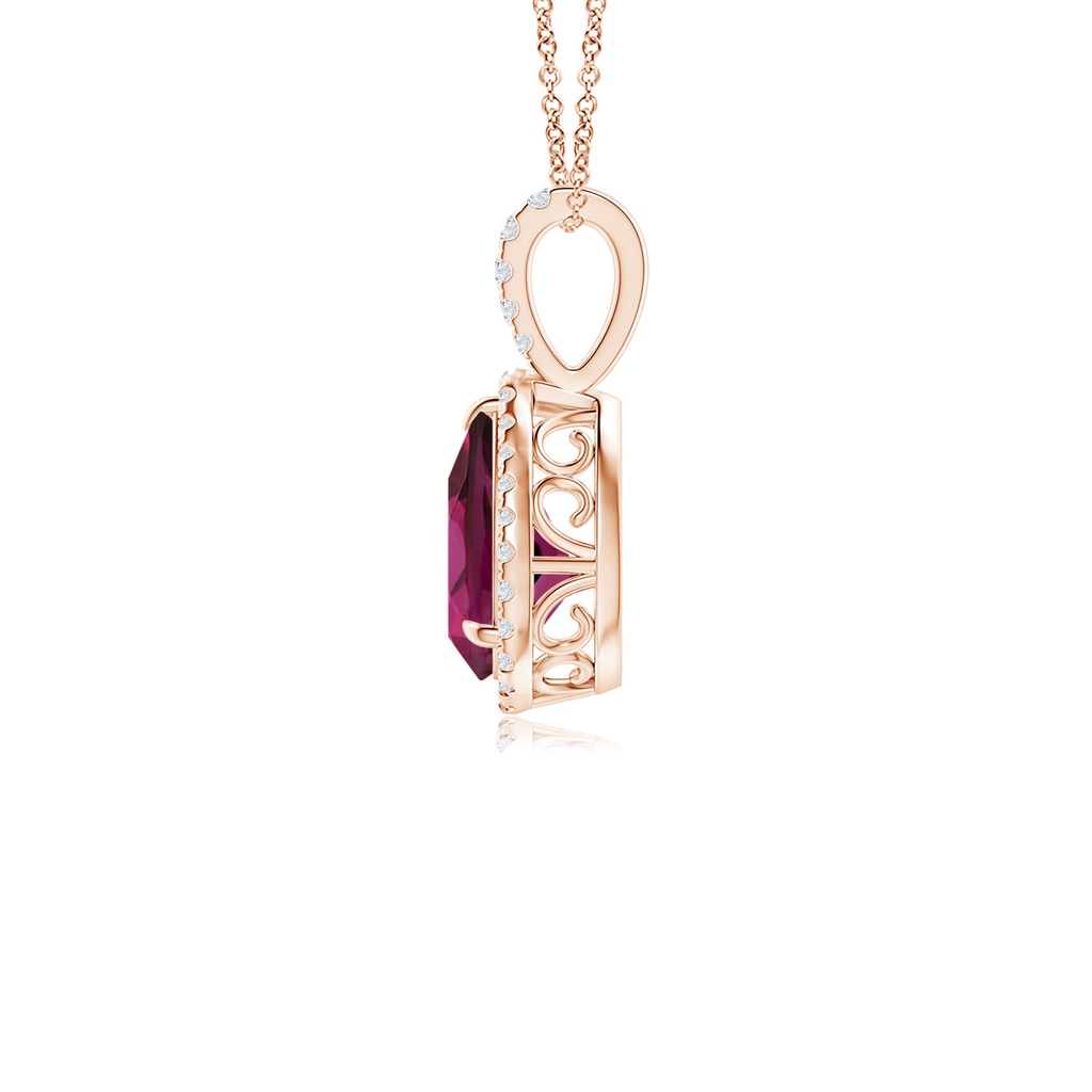 9x6mm AAAA Rhodolite Teardrop Pendant with Diamond Halo in Rose Gold - side 199