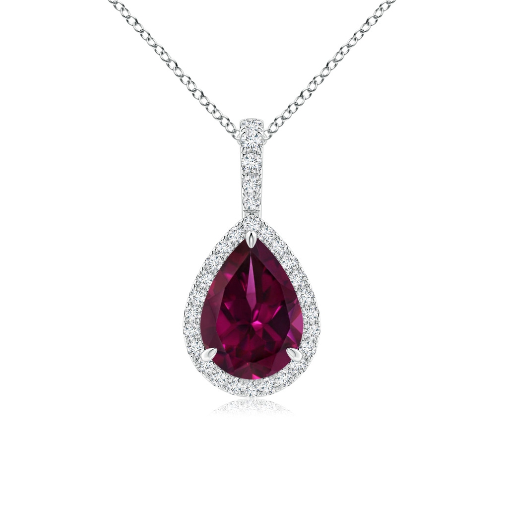 9x6mm AAAA Rhodolite Teardrop Pendant with Diamond Halo in White Gold 