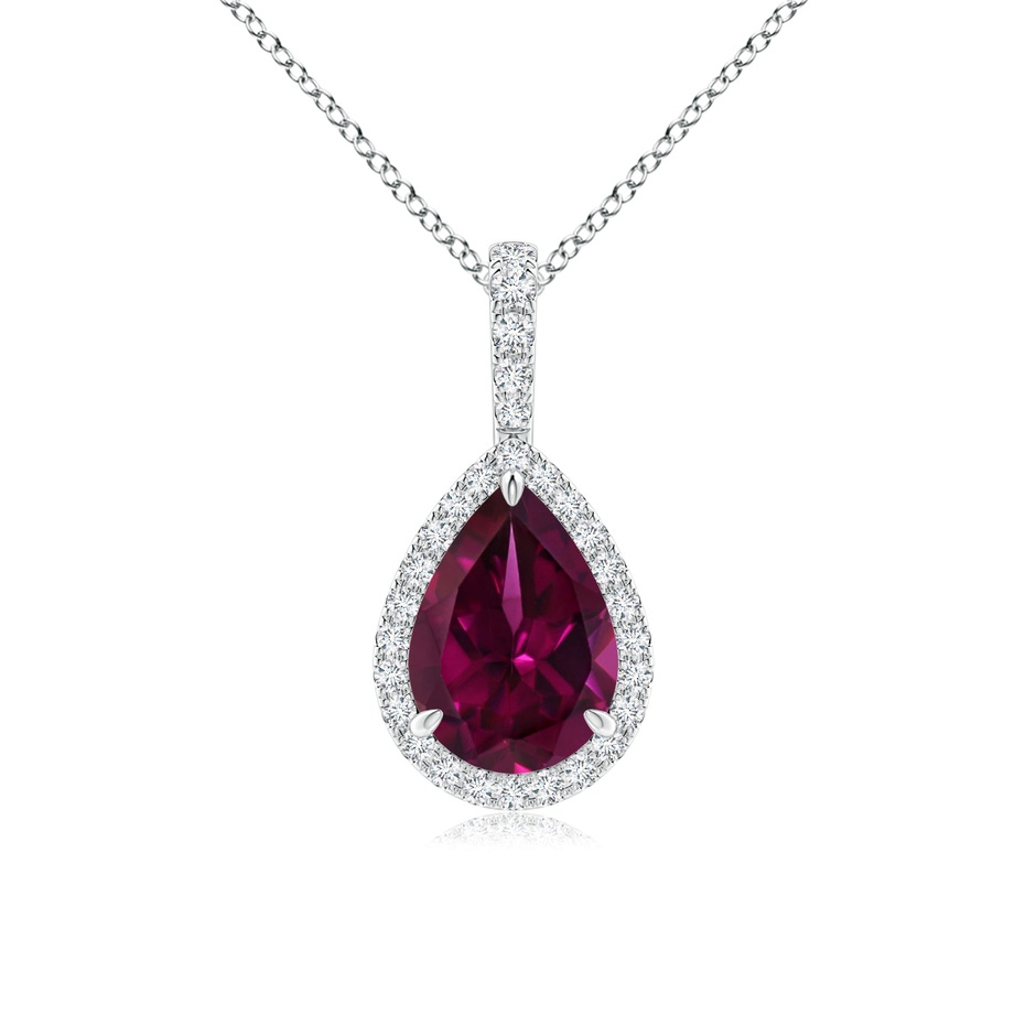 9x6mm AAAA Rhodolite Teardrop Pendant with Diamond Halo in White Gold 