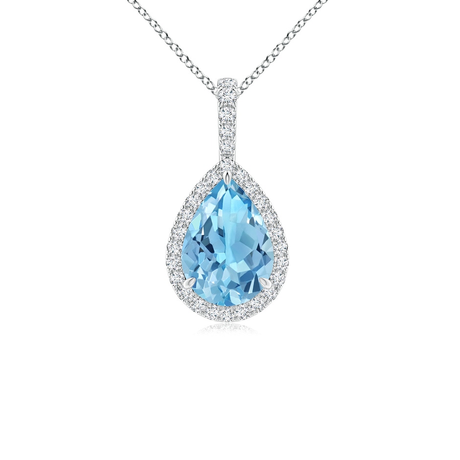 10x7mm A Claw-Set Swiss Blue Topaz Teardrop Halo Pendant in P950 Platinum 