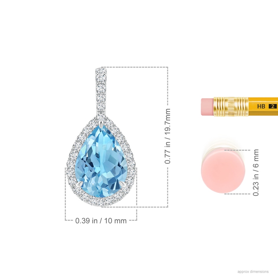 10x7mm A Claw-Set Swiss Blue Topaz Teardrop Halo Pendant in P950 Platinum ruler