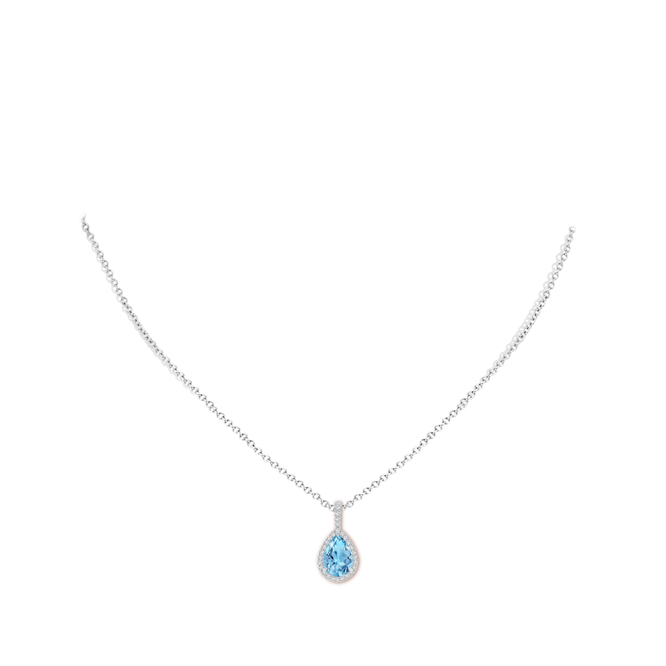 10x7mm A Claw-Set Swiss Blue Topaz Teardrop Halo Pendant in P950 Platinum pen