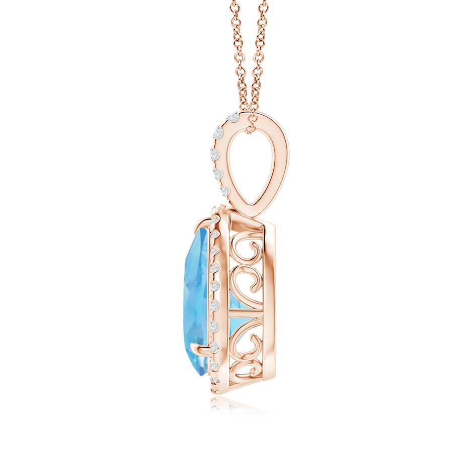 10x7mm A Swiss Blue Topaz Teardrop Pendant with Diamond Halo in Rose Gold side 199