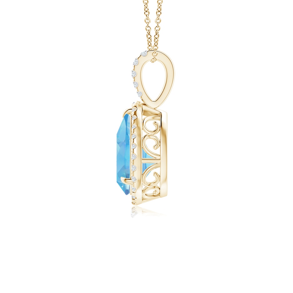 10x7mm A Claw-Set Swiss Blue Topaz Teardrop Halo Pendant in Yellow Gold side 199