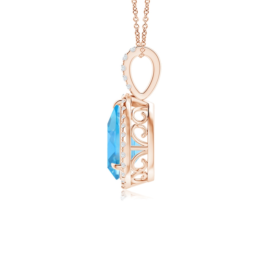 10x7mm AA Claw-Set Swiss Blue Topaz Teardrop Halo Pendant in Rose Gold side 199