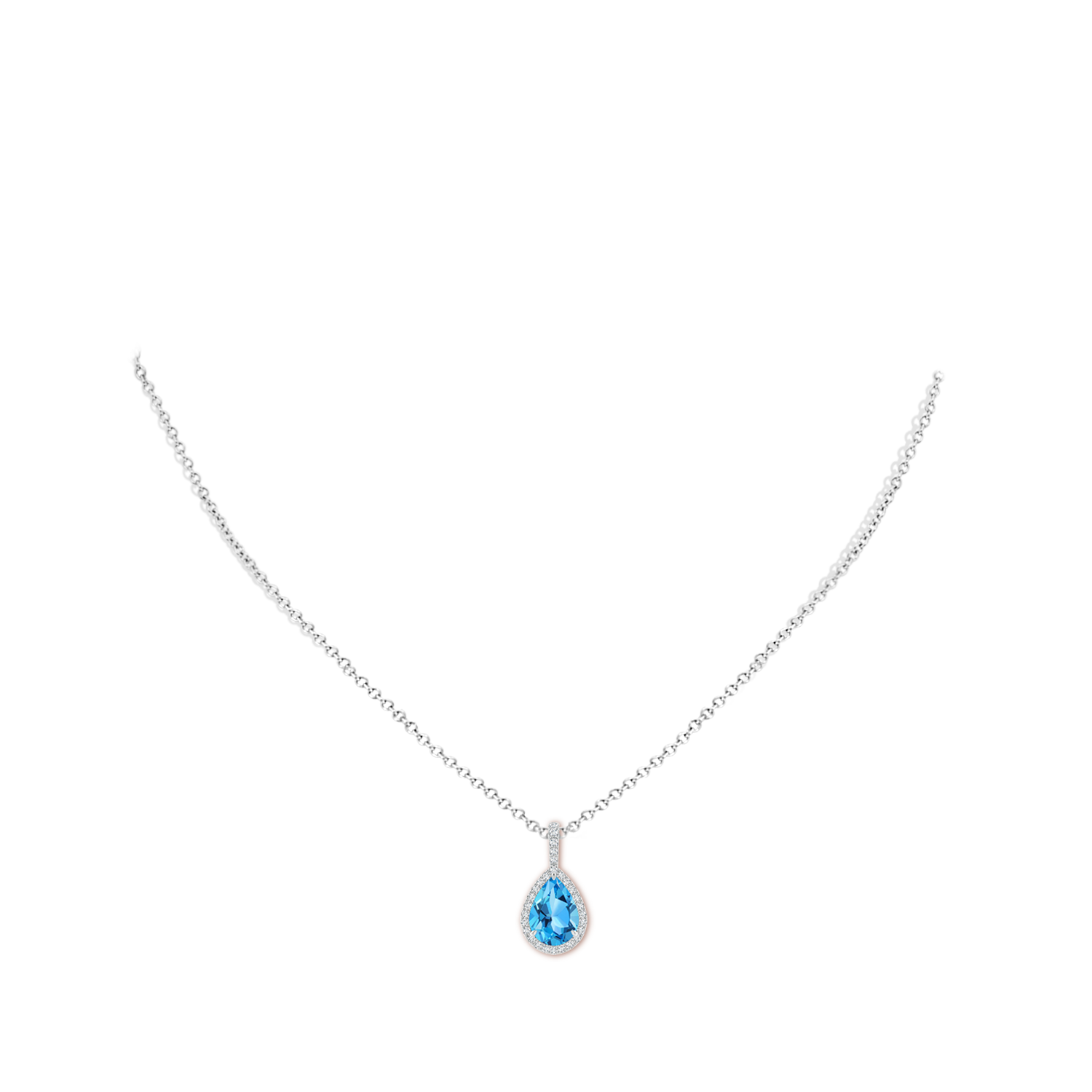 10x7mm AAA Claw-Set Swiss Blue Topaz Teardrop Halo Pendant in P950 Platinum - body_neck