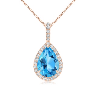 10x7mm AAA Swiss Blue Topaz Teardrop Pendant with Diamond Halo in Rose Gold