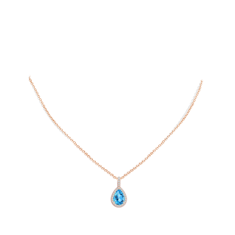 10x7mm AAA Swiss Blue Topaz Teardrop Pendant with Diamond Halo in Rose Gold pen