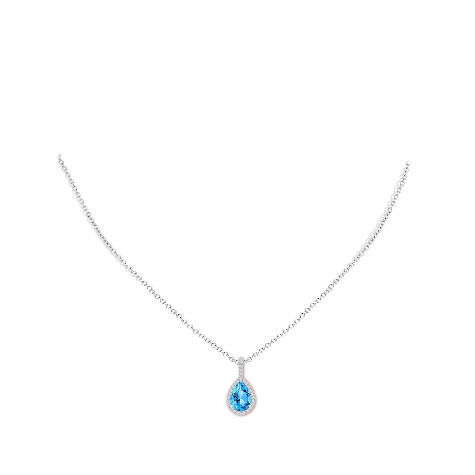 10x7mm AAA Swiss Blue Topaz Teardrop Pendant with Diamond Halo in White Gold pen