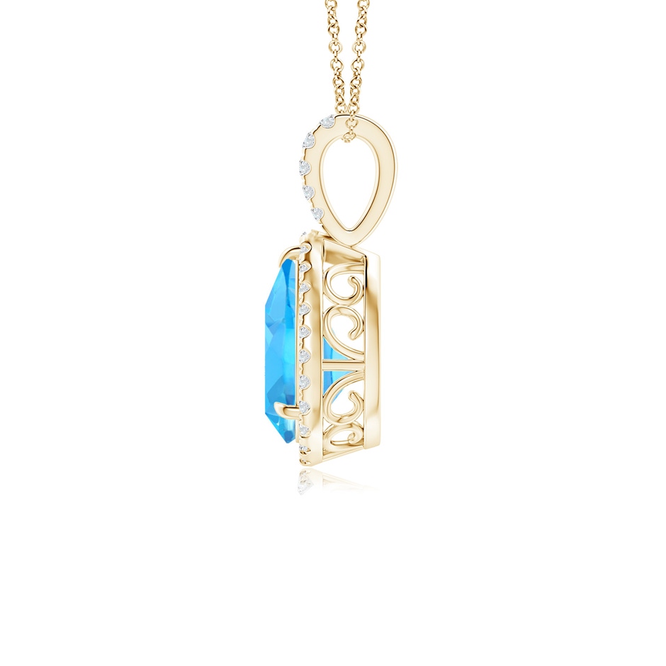 10x7mm AAA Claw-Set Swiss Blue Topaz Teardrop Halo Pendant in Yellow Gold side 199