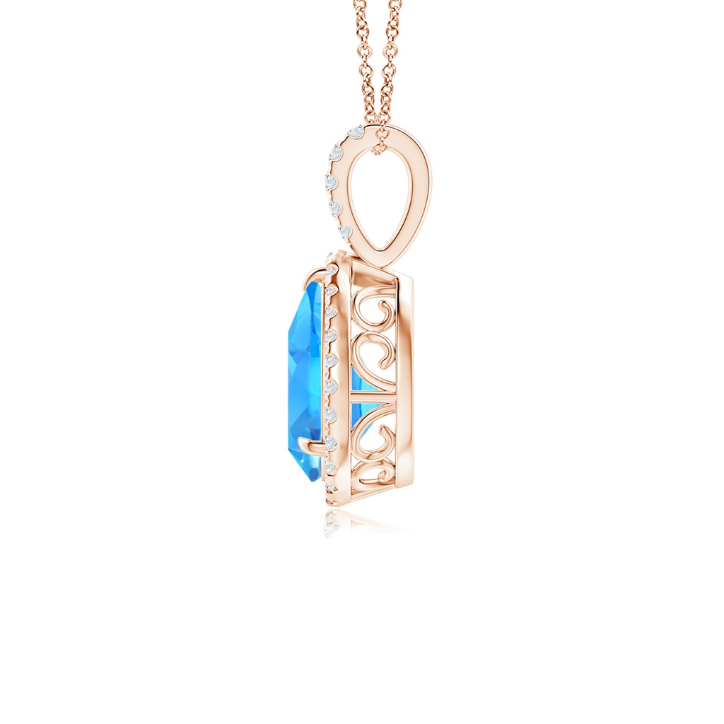 10x7mm AAAA Claw-Set Swiss Blue Topaz Teardrop Halo Pendant in Rose Gold - side 199